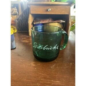 Starbucks Coffee Glass Mug Vintage Dark Green Logo large